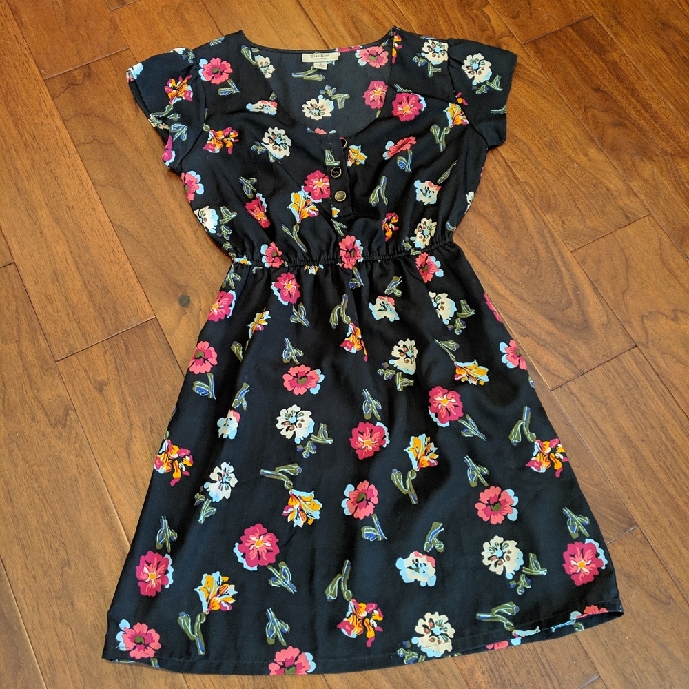 Tucker Floral Dress with Button Neckline